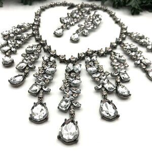 Vintage VTG rare signed SCAASI Statement Rhinestone Statement Necklace & Clip Ea